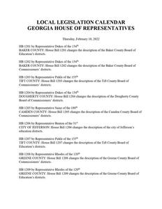 Local legislation calendar, 2022 February 10