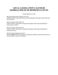 Local legislation calendar, 2022 February 15