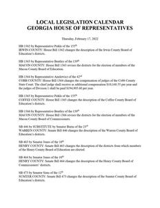 Local legislation calendar, 2022 February 17
