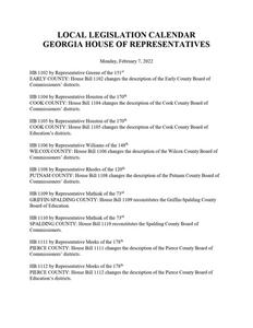 Local legislation calendar, 2022 February 7