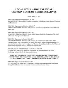Local legislation calendar, 2022 March 25