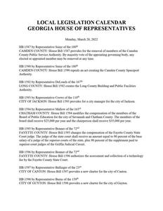 Local legislation calendar, 2022 March 28