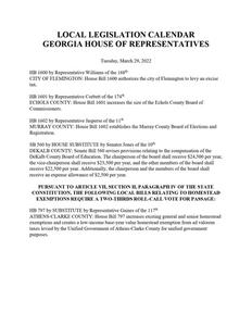 Local legislation calendar, 2022 March 29