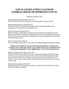 Local legislation calendar, 2022 March 30