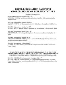 Local legislation calendar, 2023 February 6