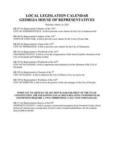 Local legislation calendar, 2023 March 16