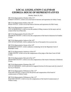 Local legislation calendar, 2023 March 20