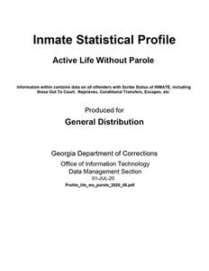 Inmate statistical profile: active life without parole, 2020 June