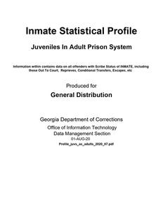 Inmate statistical profile: juveniles in adult prison system, 2020 July