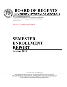 Semester enrollment report, 2020 Summer, revised as of 2021 January 13