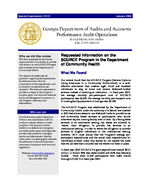 Requested information on the SOURCE Program in the Department of Community Health