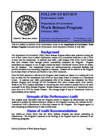 Follow-up review performance audit. Department of Corrections, Work Release Program