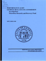 Performance audit, Georgia Real Estate Commission : investigations, Education, Research and Recovery Fund
