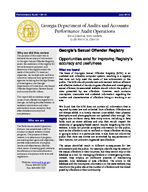 Georgia's sexual offender registry / Georgia Department of Audits and Accounts, Performance Audit Operations