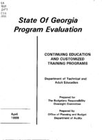 Program evaluation: continuing education and customized training programs, Department of Technical and Adult Education