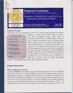 Program evaluation. Regulation of health care, long-term care, and health care related facilites