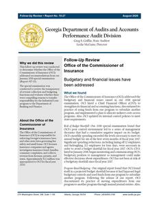 Office of the Commissioner of Insurance : budgetary and financial issues have been addressed