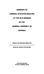 Summary of general statutes enacted at the 2010 session of the General Assembly of Georgia