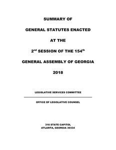 Summary of general statutes enacted at the 2nd session of the 154th General Assembly of Georgia, 2018