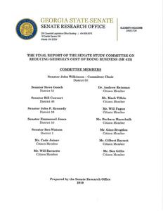The final report of the Senate Study Committee on Reducing Georgia's Cost of Doing Business (SR 433)