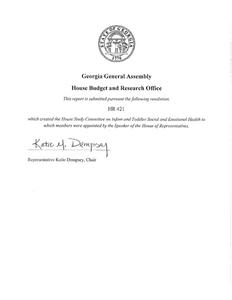 The final report of the Georgia House of Representatives Study Committee on Infant and Toddler Social and Emotional Health