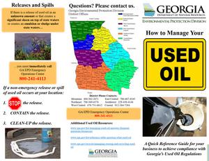 How to manage your used oil: a quick reference guide for your business to achieve compliance with Georgia's used oil regulation