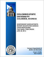 Columbus State University, Columbus, Georgia, independent accountant's report on applying agreed-upon procedures for fiscal year ended June 30, 2013