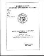 Bacon County Board of Education, Alma, Georgia, report on audit on the financial statments for the fiscal year ended June 30, 2000