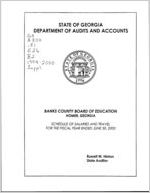 Banks County Board of Education, Homer, Georgia, schedule of salaries and travel for the fiscal year ended June 30, 2000, June 30, 2000