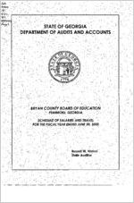 Bryan County Board of Education, Pembroke, Georgia, schedule of salaries and travel for the fiscal year ended June 30, 2002
