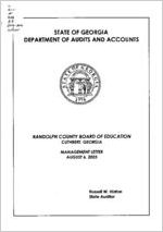 Randolph County Board of Education, Cuthbert, Georgia, management letter, August 6, 2003