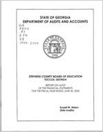Stephens County Board of Education, Toccoa, Georgia, report on audit of financial statements for the fiscal year ended June 30, 2000