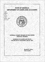Tattnall County Board of Education, Reidsville, Georgia, schedule of salaries and travel for the fiscal year ended June 30, 2001