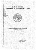 Wilkes County Board of Education, Washington, Georgia, schedule of salaries and travel for the fiscal year ended June 30, 2001