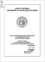 City of Decatur Board of Education, a component unit of the City of Decatur, Georgia, report on audit of the financial statements for the fiscal year ended June 30, 2002