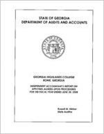Georgia Highlands College, Rome, Georgia, independent accountant's report on applying agreed-upon procedures for the fiscal year ended June 30, 2008