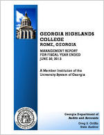 Georgia Highlands College, Rome, Georgia, management report for fiscal year ended June 30, 2013