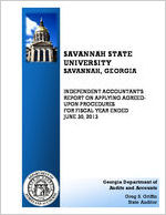 Savannah State University, Savannah, Georgia, independent accountant's  report on applying agreed-upon procedures for fiscal year ended June 30, 2013