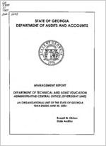 Management report, Department of Technical and Adult Education, Administrative Central Office, (Oversight Unit), year ended June 30, 2003
