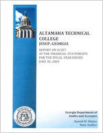 Altamaha Technical College, Jesup, Georgia, report on audit of the financial statements for the fiscal year ended June 30, 2009
