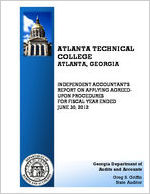 Atlanta Technical College, Atlanta, Georgia, independent accountant's report on applying agreed-upon procedures for fiscal year ended June 30, 2012
