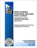 West Georgia Technical College, Waco, Georgia, management report for fiscal year ended June 30, 2013