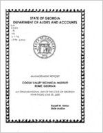 Management report, Coosa Valley Technical Institute, Rome, Georgia, an organizational unit of the state of Georgia, year ended June 30, 2000