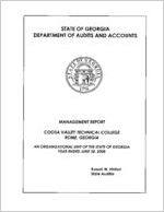 Management report, Coosa Valley Technical College, Rome, Georgia, an organizational unit of the state of Georgia, year ended June 30, 2008