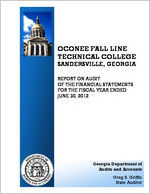 Oconee Fall Line Technical College, Sandersville, Georgia report on audit of the financial statements for the fiscal year ended June 30, 2012