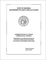 Gwinnett Technical College, Lawrenceville, Georgia, independent accountant's report on applying agreed-upon procedures for the fiscal year ended June 30, 2008