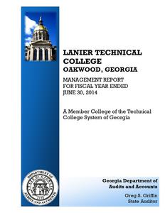 Lanier Technical College, Oakwood, Georgia, management report for fiscal year ended 2014 June 30
