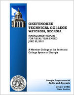 Okefenokee Technical College, Waycross, Georgia, management report for fiscal year ended June 30, 2012