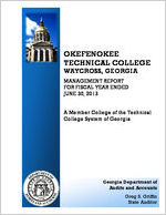 Okefenokee Technical College, Waycross, Georgia, management report for fiscal year ended June 30, 2013
