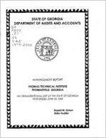 Management report, Thomas Technical Institute, Thomasville, Georgia, an organizational unit of the state of Georgia, year ended June 30, 2000